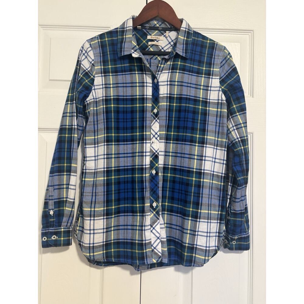 Women’s Barbour Stokehold Shirt Plaid White Blue Size 6